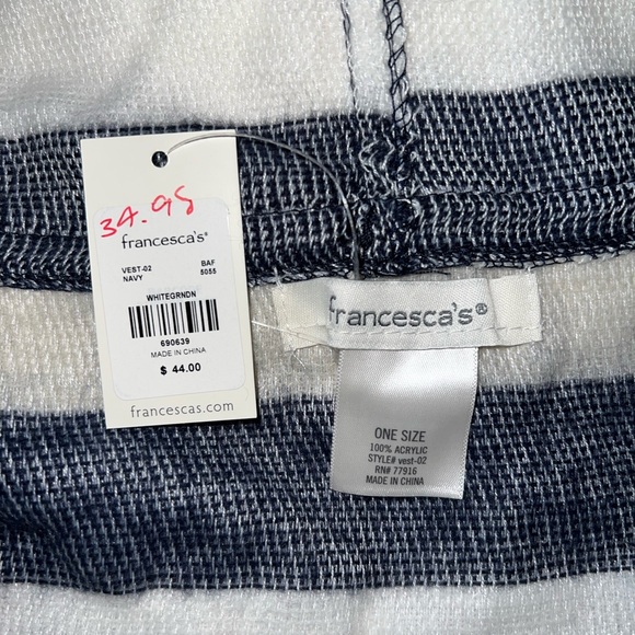 Francesca's - Blue & White Striped Oversized Sleeveless Cardigan - Picture 4 of 4